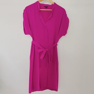 Magenta Belted V-Neck Women's Dress